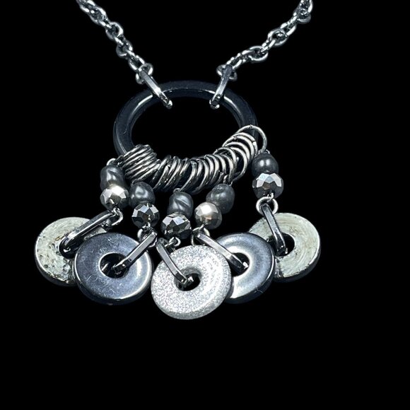 Premier Designs Statement Necklace Chunky Silver Goth Artsy Industrial Boho Punk - Picture 3 of 8